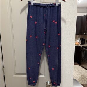 Chaser blue red hearts lounge jogger lightweight sweat pants XS